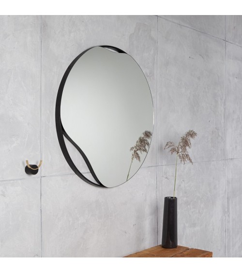 Black round wall mirror PUDDLE