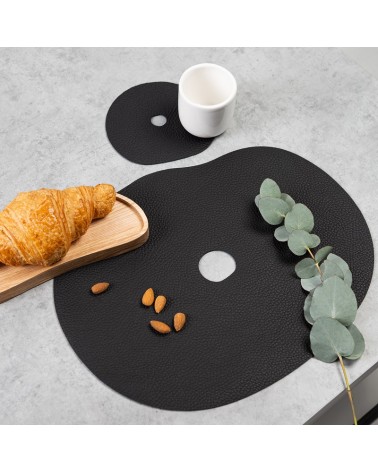 Black leather placemat and coaster set
