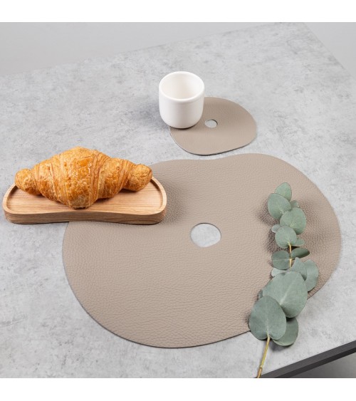 Light brown leather placemat and coaster