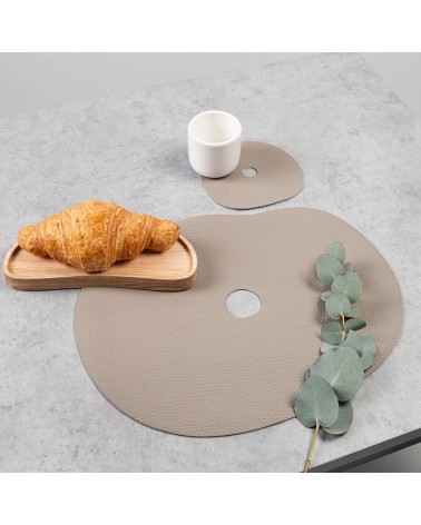 Light brown leather placemat and coaster