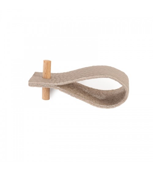 Beige leather napkin ring with wooden detail