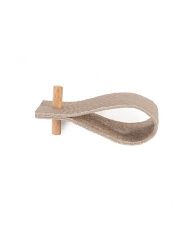 Beige leather napkin ring with wooden detail