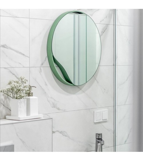Green wall mirror for a bathroom